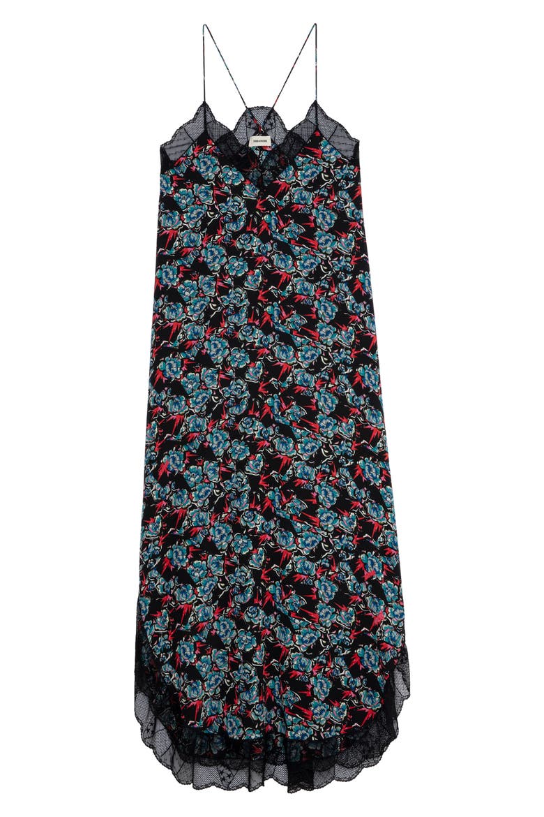 Ristyl Thunder Lace Trim Crêpe de Chine Slipdress, Alternate, color, NOIR
