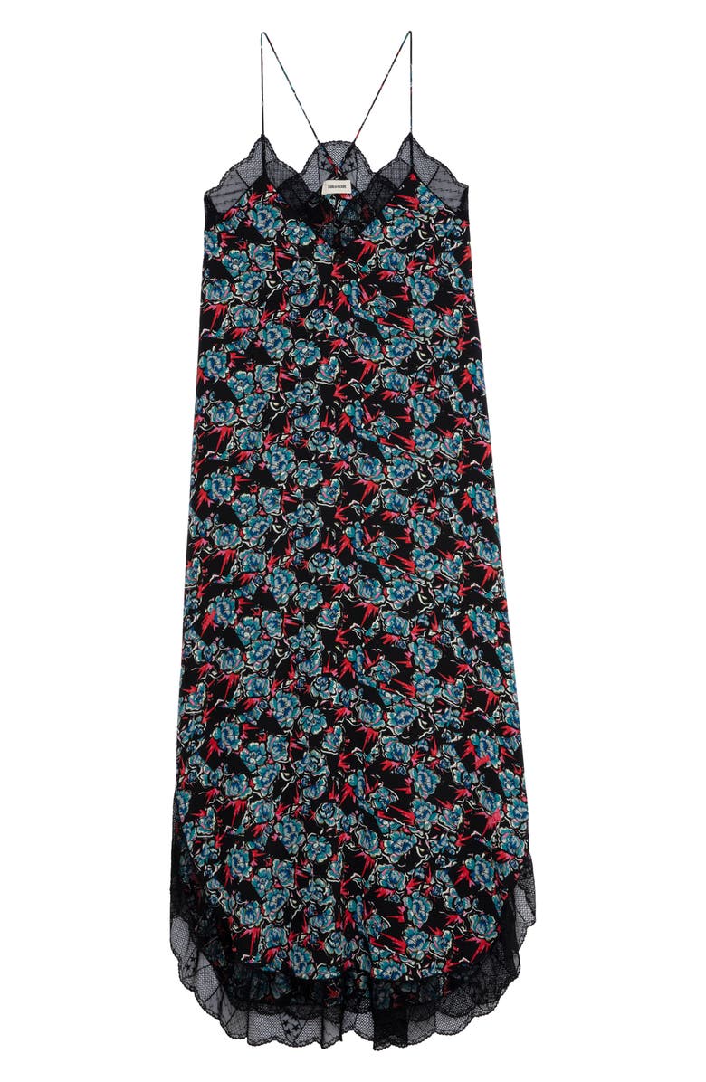 Zadig & Voltaire Ristyl Thunder Lace Trim Crêpe de Chine Slipdress, Alternate, color,