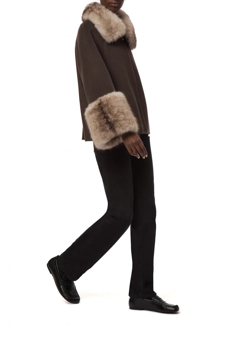 Judie Faux Fur Trim Coat, Alternate, color, BROWN/ GREY MINK