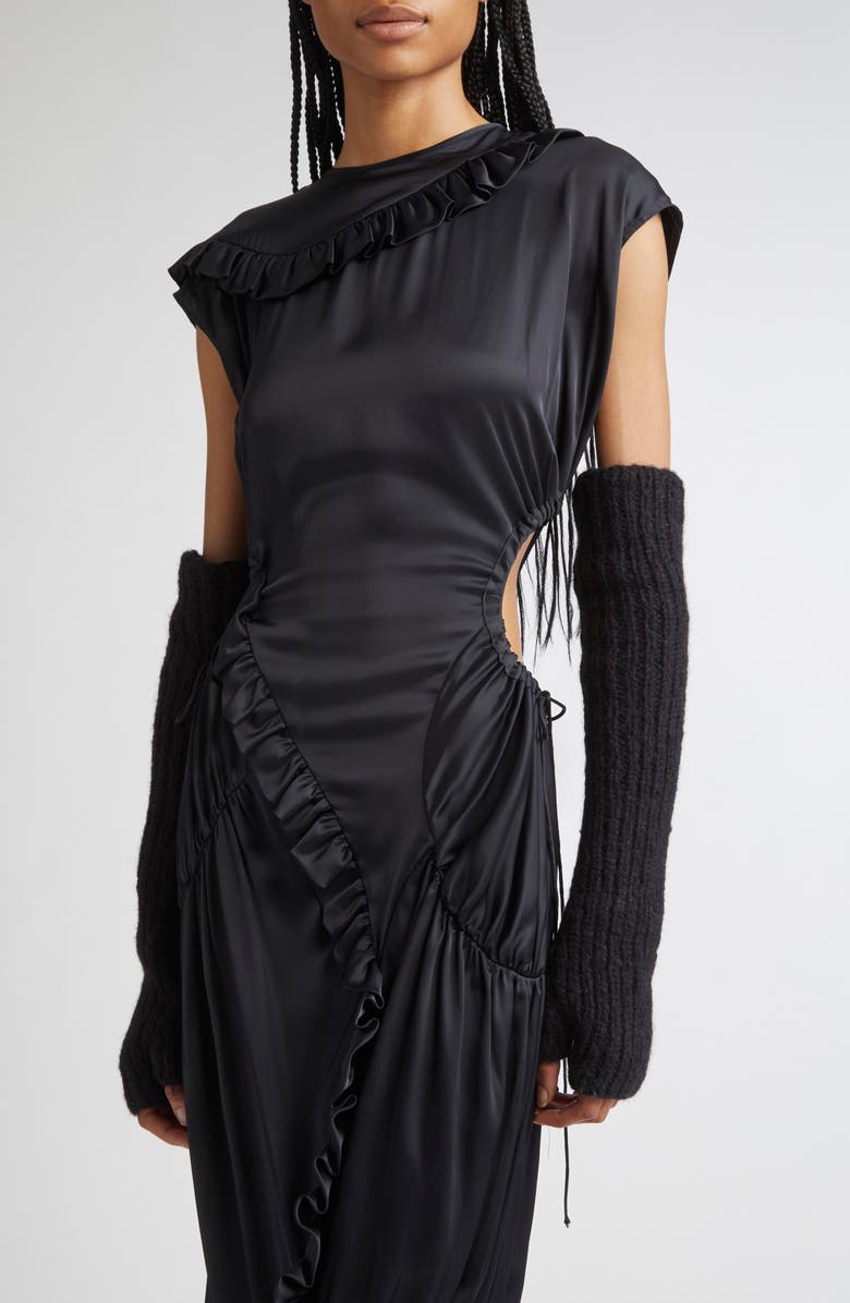 Meruert Tolegen Liquid Cutout Drape Satin Dress, Alternate, color, Black