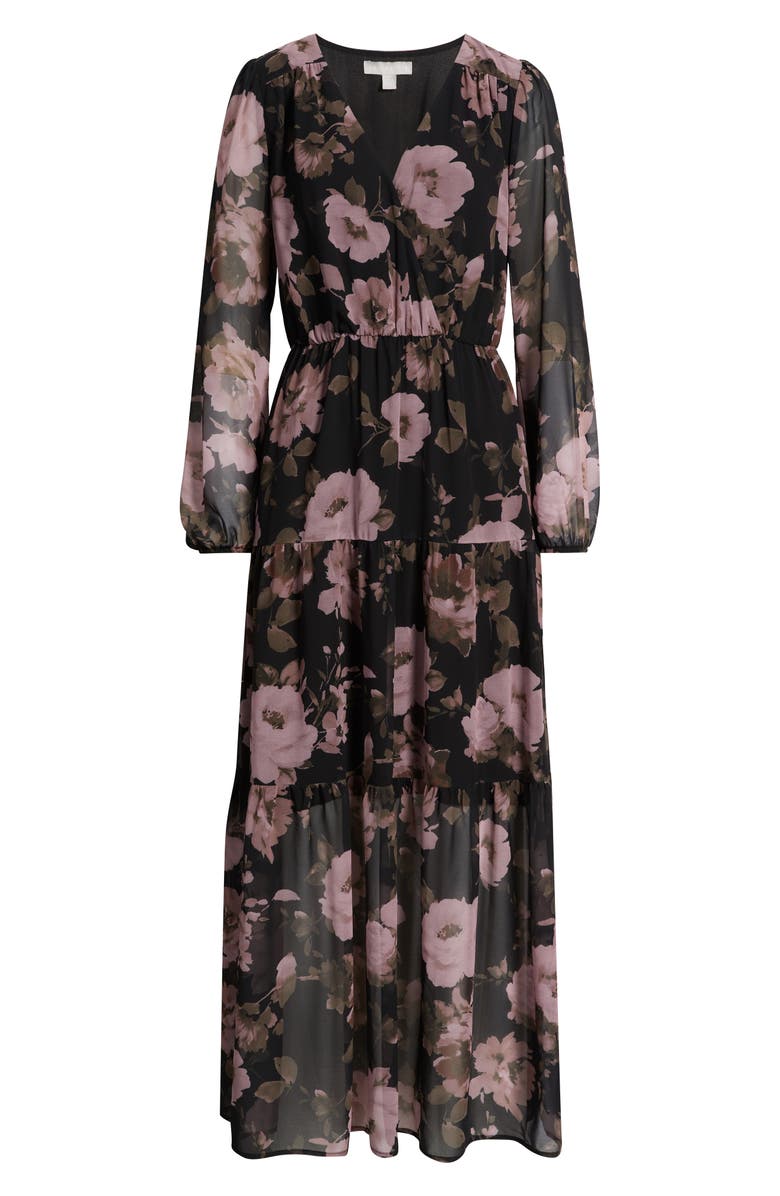 Chelsea28 Floral Print Long Sleeve Tiered Maxi Dress, Alternate, color, Black Fiona Floral