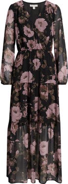 Chelsea28 Floral Print Long Sleeve Tiered Maxi Dress