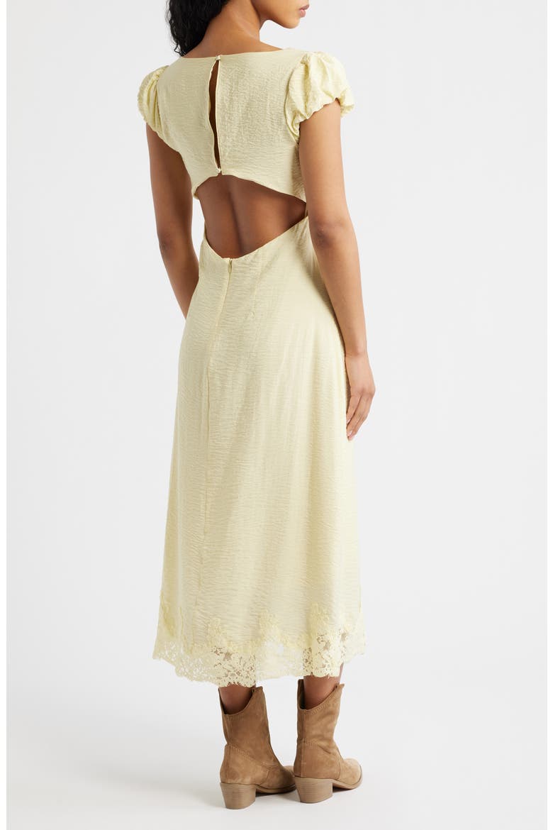 Eyelash Lace Trim Puff Sleeve Maxi Dress, Alternate, color, PASTEL YELLOW