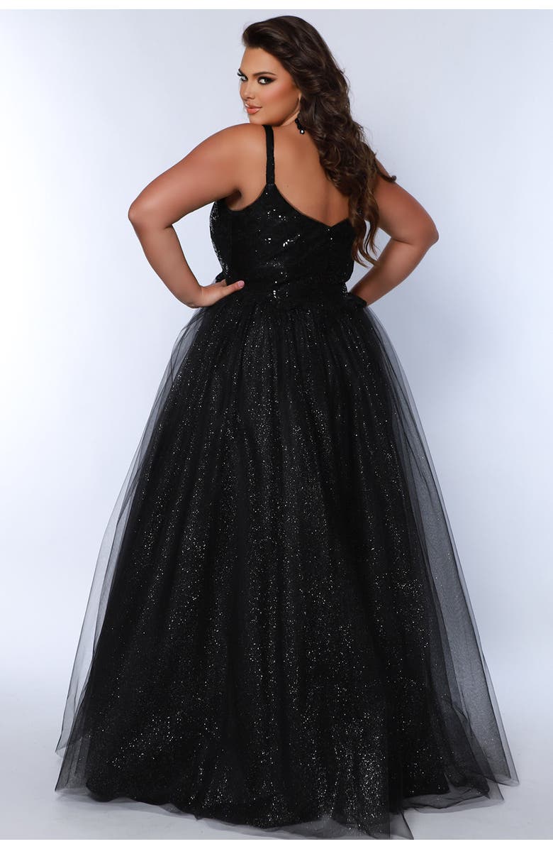 Sydney's Closet Tulle A-Line V-Neck Plus Size Evening Gown, Alternate, color, 