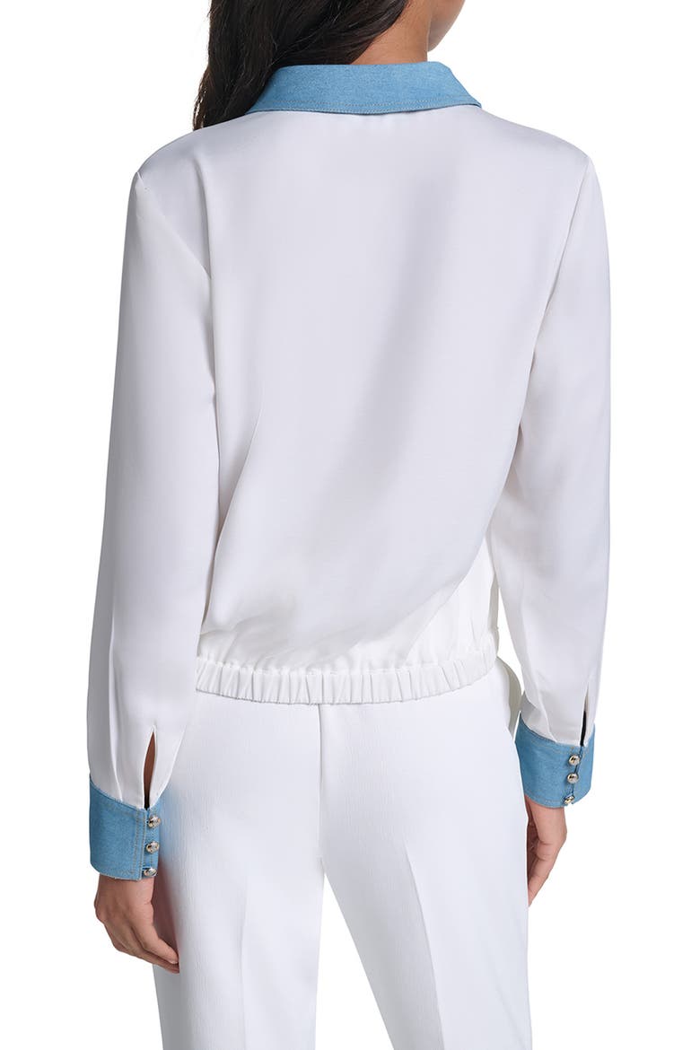 Denim Trim V-Neck Blouse, Alternate, color, SOFT WHITE