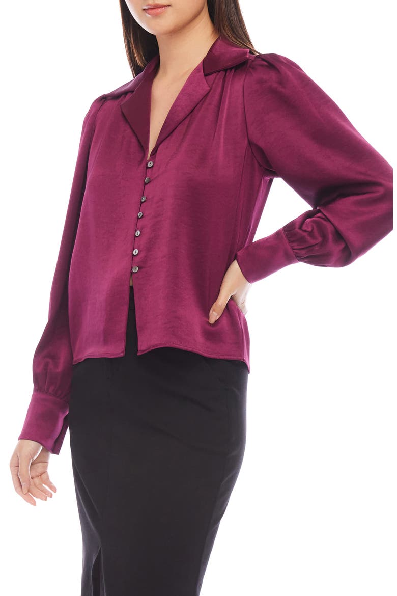 Satin Button-Up Shirt, Alternate, color, WINE