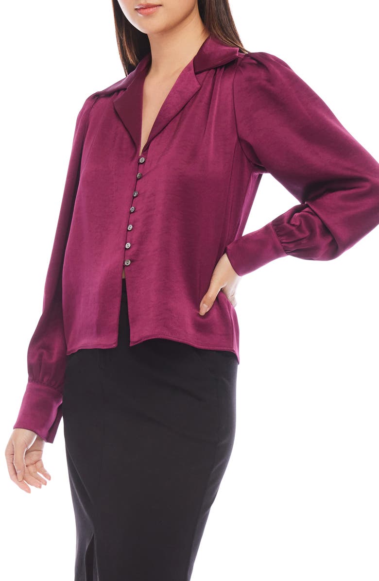 Karen Kane Satin Button-Up Shirt, Alternate, color, Wine