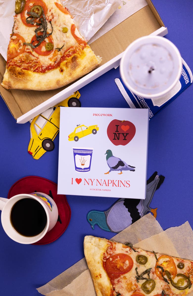 PIECEWORK PUZZLES New York Set of 4 Assorted Linen Cocktail Napkins, Alternate, color, Light Blue