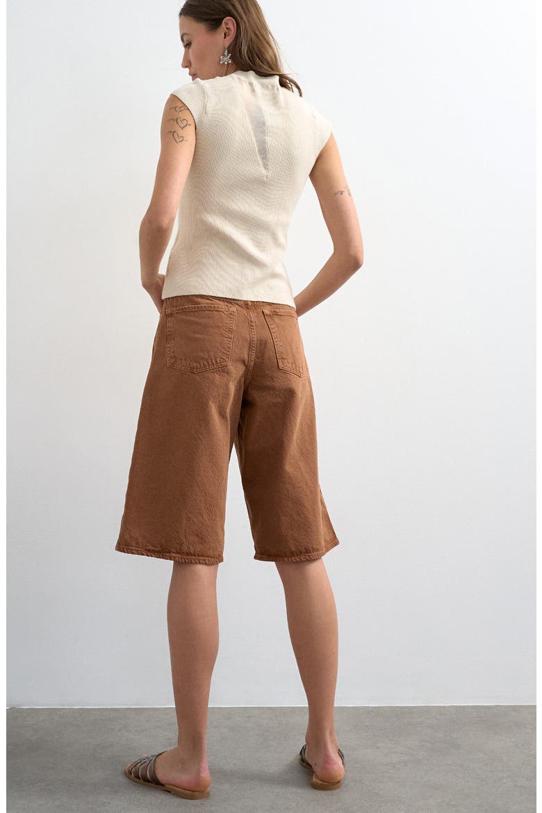 Mid Rise Denim Bermuda Shorts, Alternate, color, BROWN