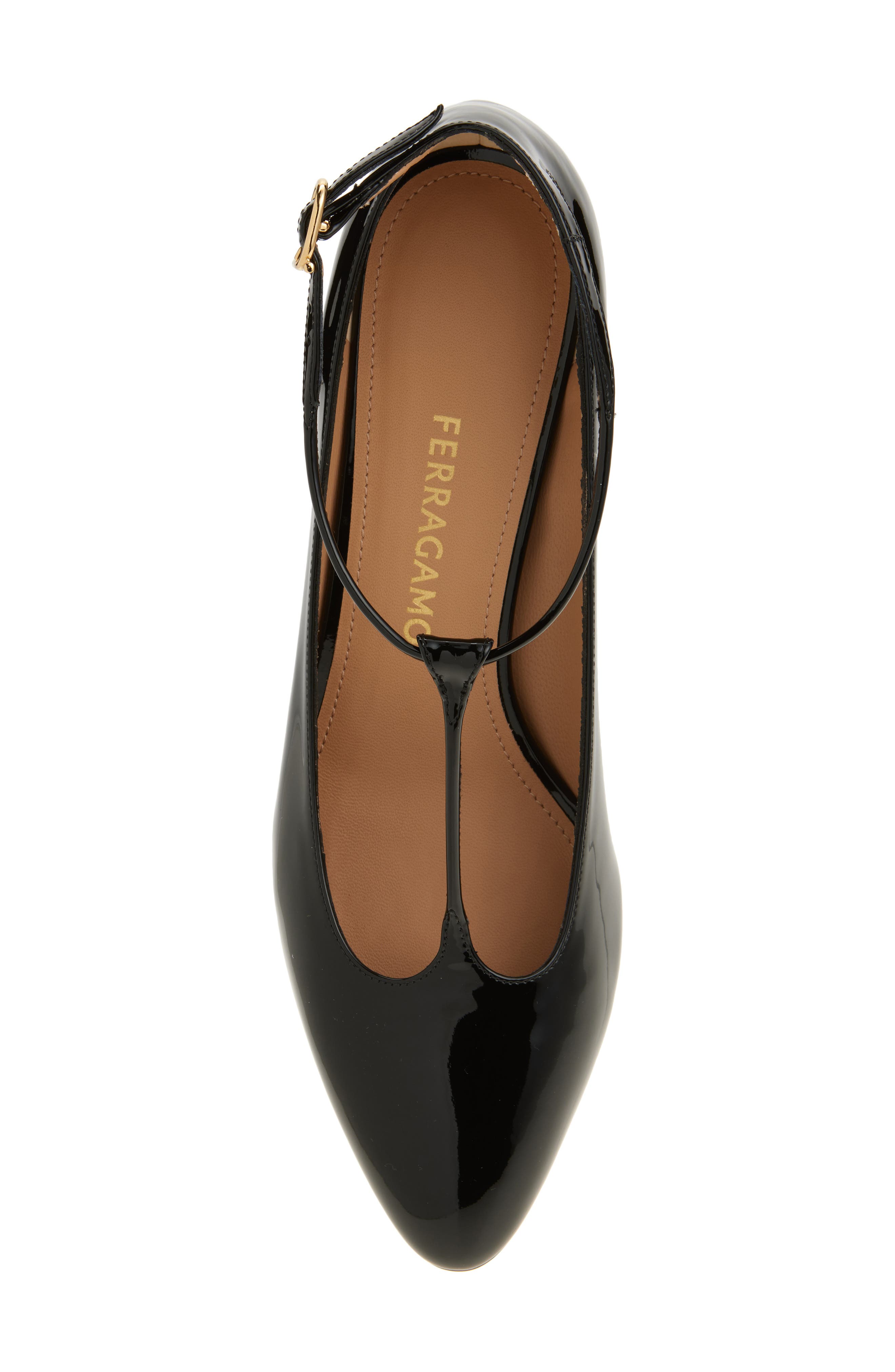 FERRAGAMO Tania T-Strap Pointed Toe Pump, Alternate, color, Nero