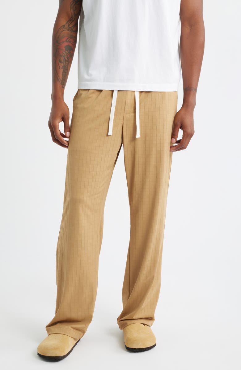 RIZORT Francis Grid Stretch Nylon Blend Drawstring Pants, Main, color, Tan