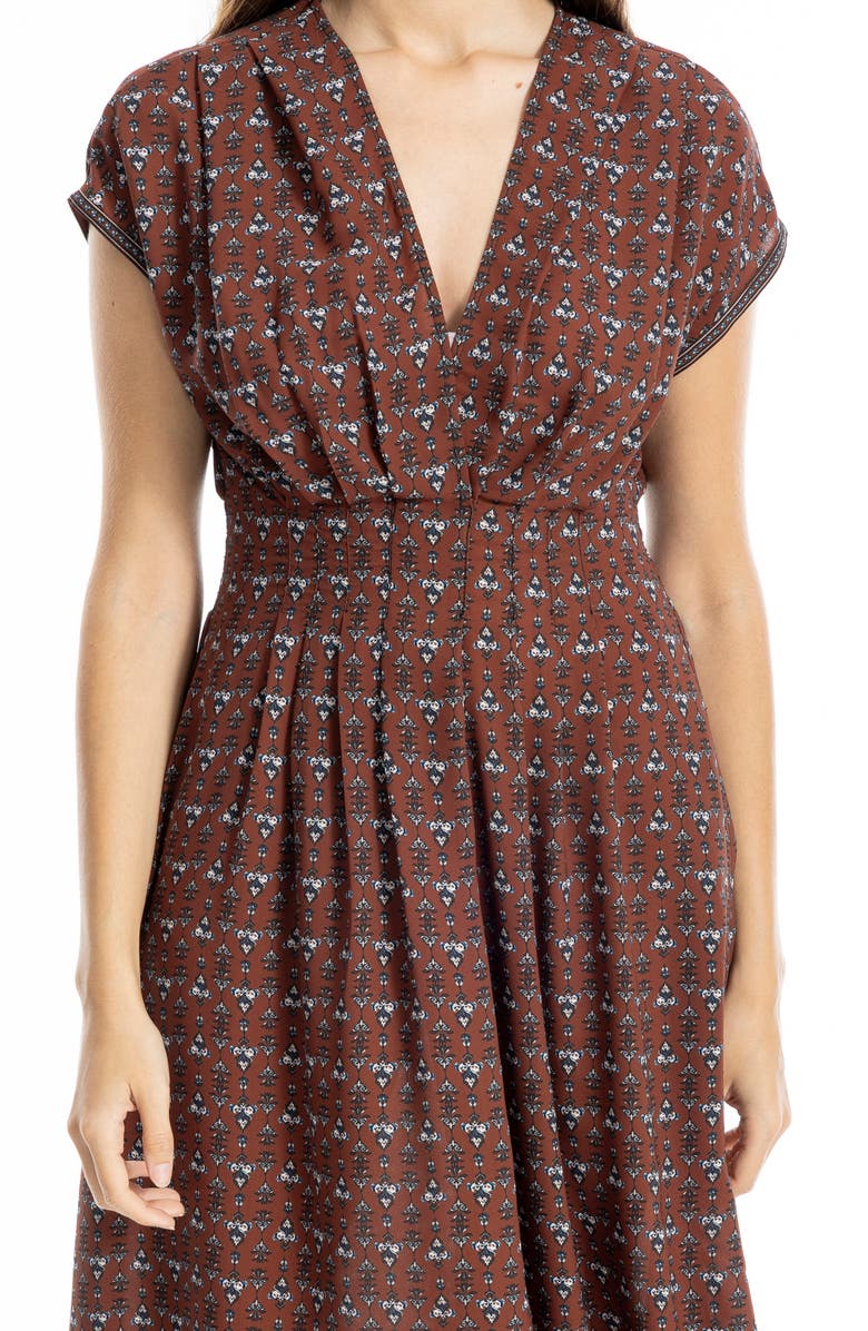 MAX STUDIO Front Pleat Midi Dress, Alternate, color, Brown Multi