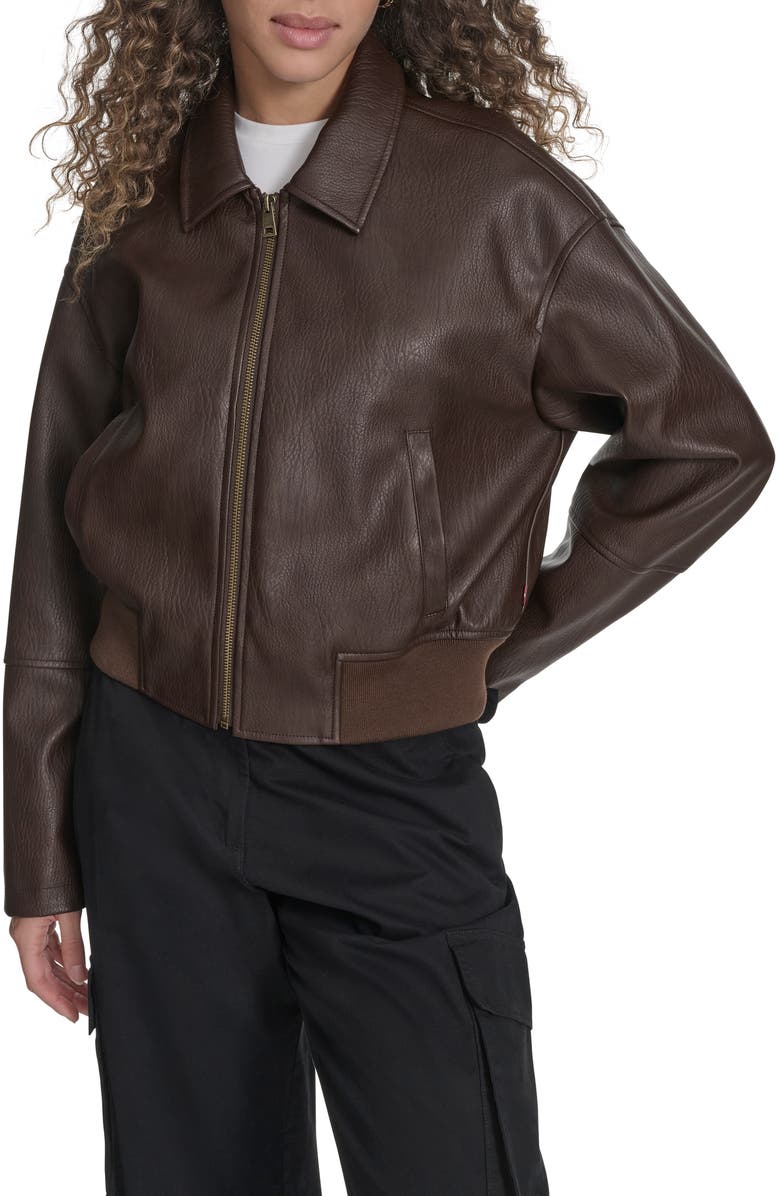 Levi's Faux Leather Bomber Jacket, Main, color, Dark Brown