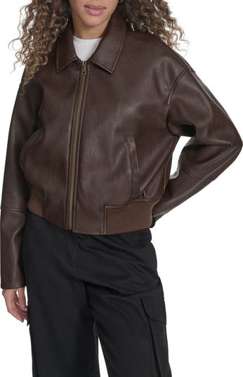 Faux Leather Bomber Jacket