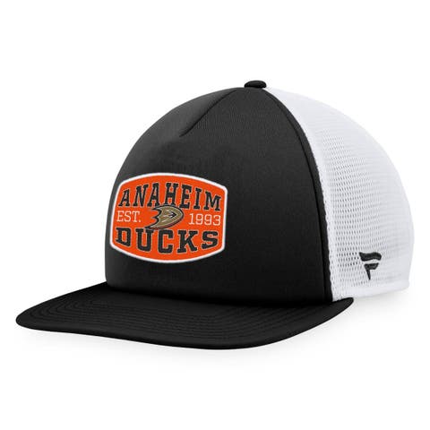 Men's Fanatics Branded Black/White Anaheim Ducks Foam Front Patch Trucker Snapback Hat