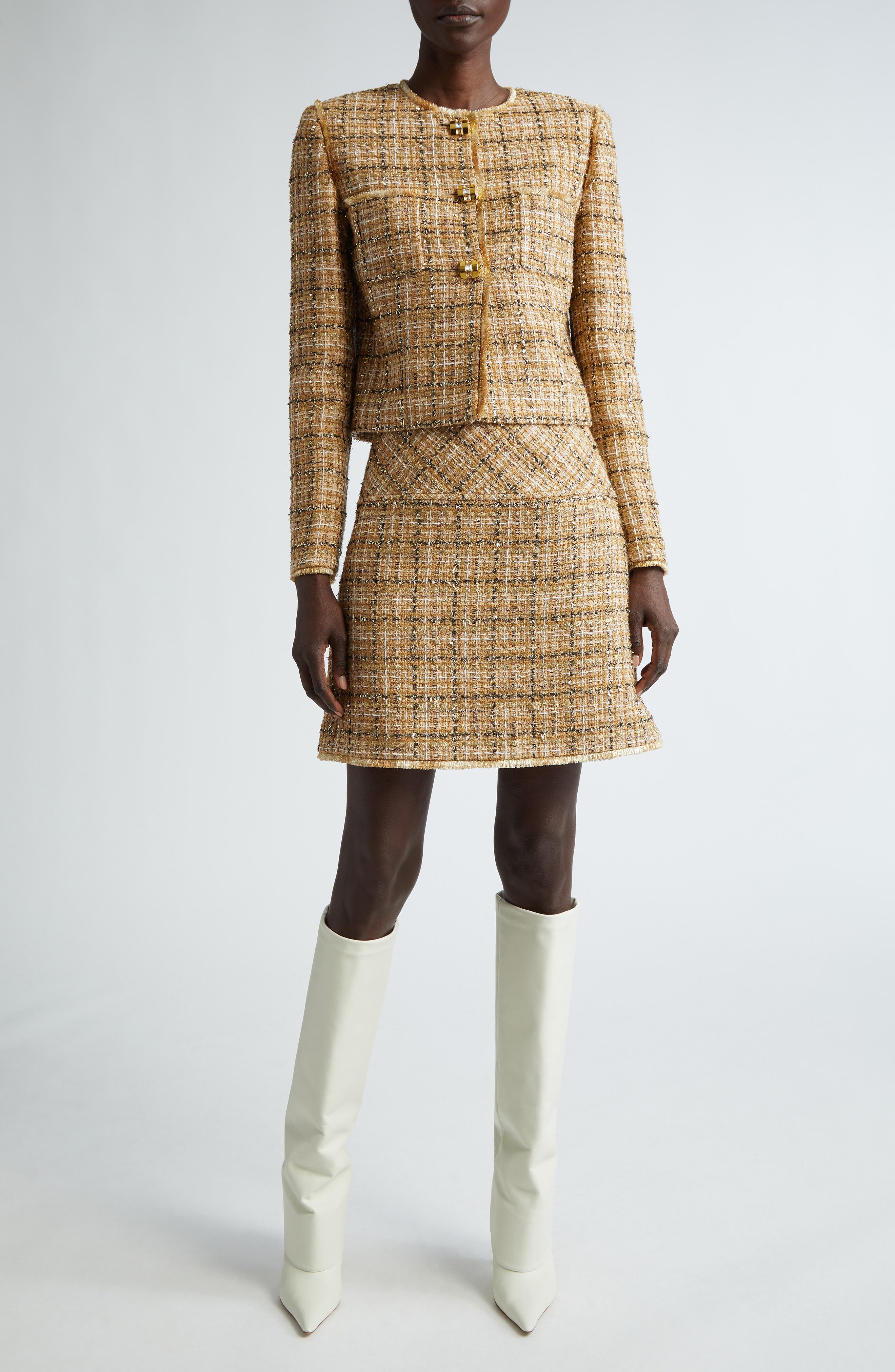 Multiyarn Metallic Tweed Crop Jacket - image 2