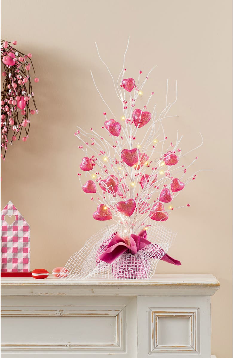 Glitzhome 21"H Lighted Valentine's Pink Heart Table Tree, Alternate, color, Red