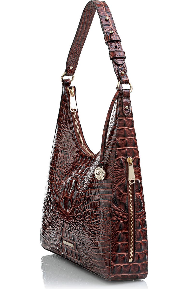 Brahmin Tabitha Croc Embossed Leather Shoulder Bag, Alternate, color, Pecan Melbourne