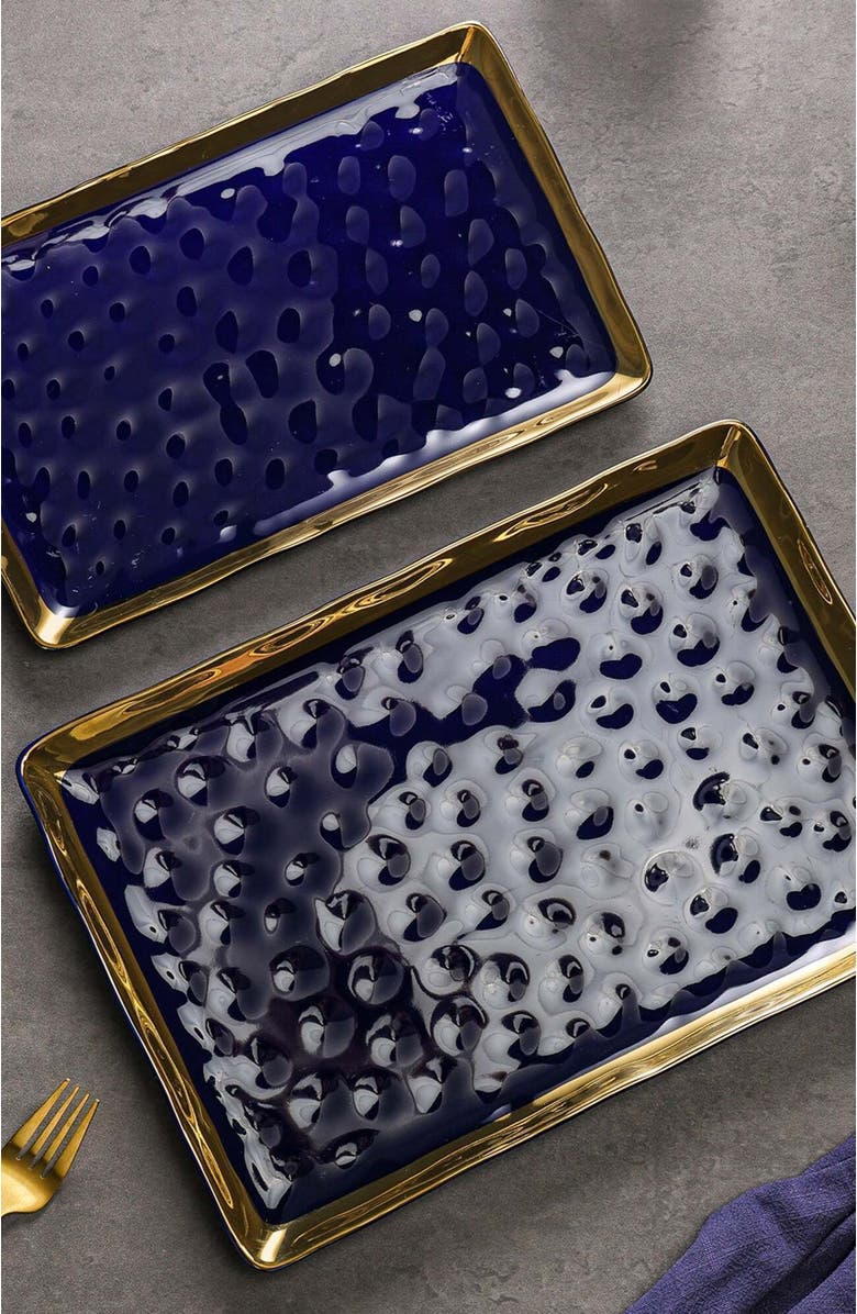 Stone Lain Florian Porcelain 2-Piece Serving Rectangular Plate Set, Alternate, color, Blue
