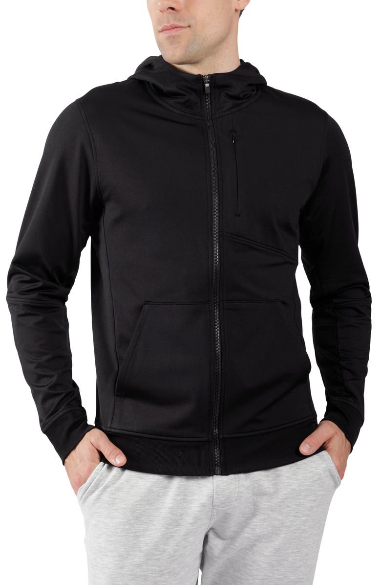 90 DEGREE BY REFLEX Polarflex Fleece Zip Front Hoodie, Main, color, Black