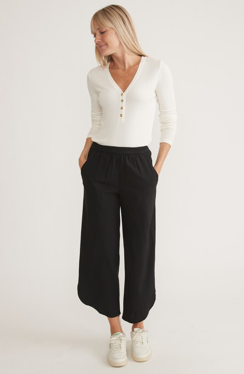 Marine Layer Allison Pull-On Crop Wide Leg Pants, Alternate, color, Black