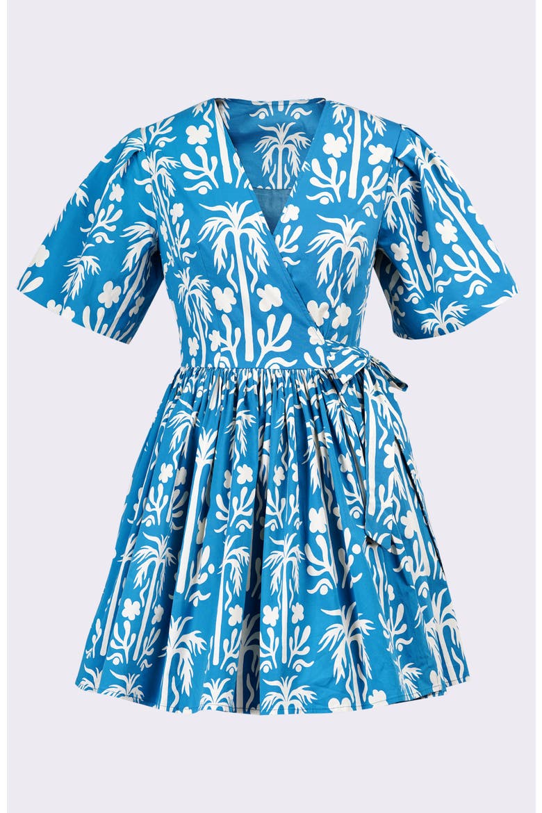 Alena Mini Wrap Dress, Alternate, color, Blue with white pattern