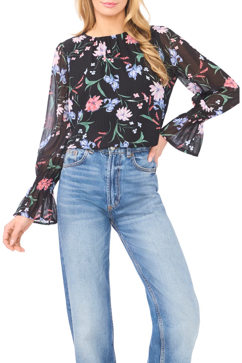 Floral Stripe Top, Main, color, RICH BLACK