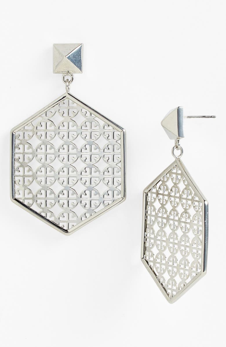 Tory Burch Logo Hexagon Drop Earrings, Main, color,