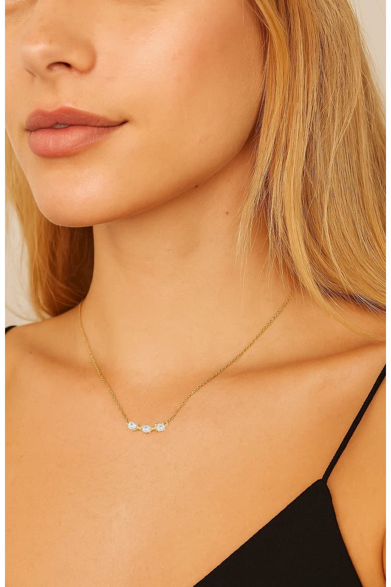 Adora Delicate Necklace with Three Round Cut Cubic Zirconia Stones, Alternate, color, Gold