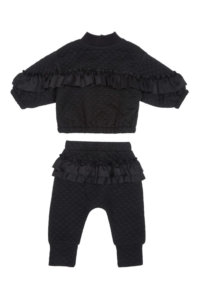 Habitual Jada Ponte Tee, Quilted Bomber Jacket & Pants Set, Alternate, color, BLACK