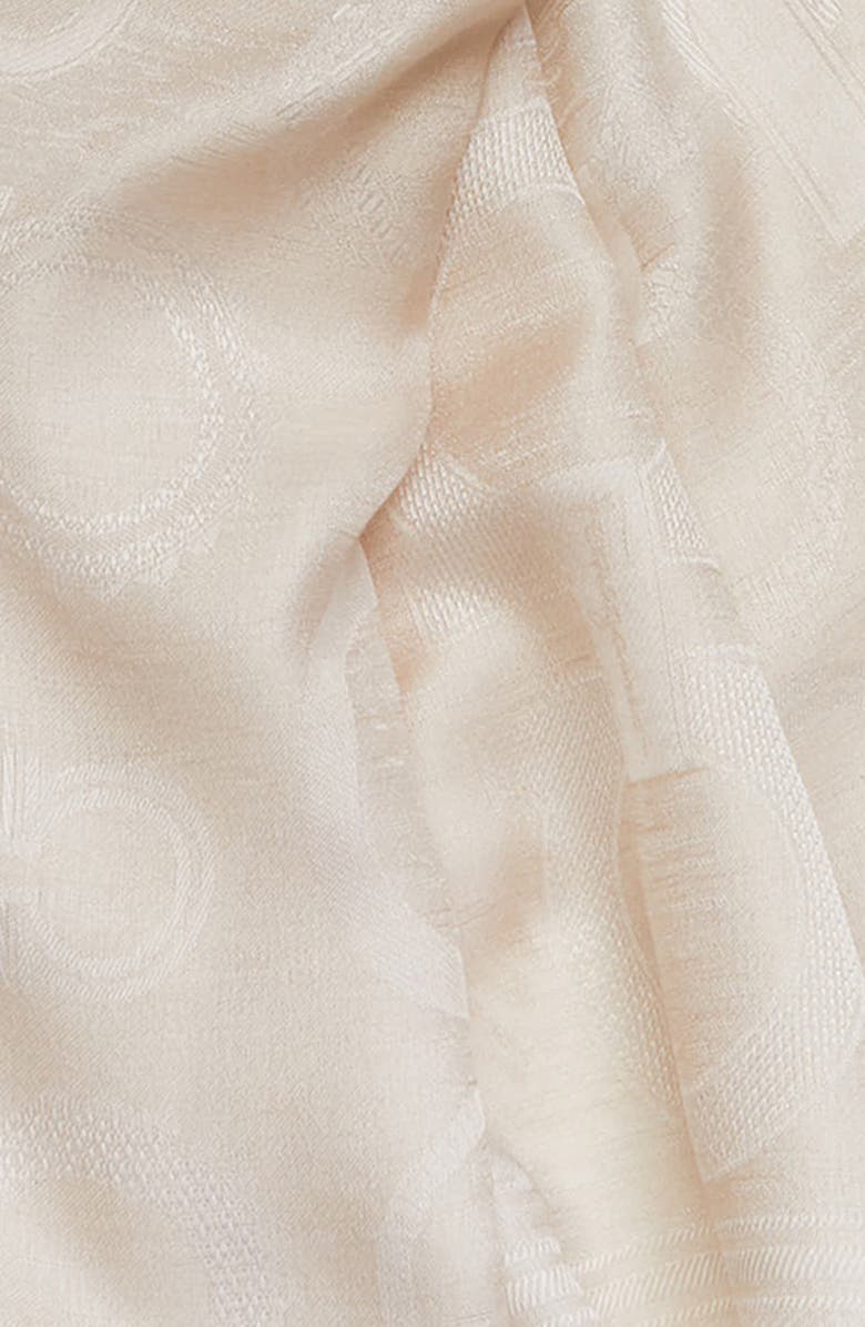 FERRAGAMO Gancini Silk & Cashmere Fringe Scarf, Alternate, color, Naturale