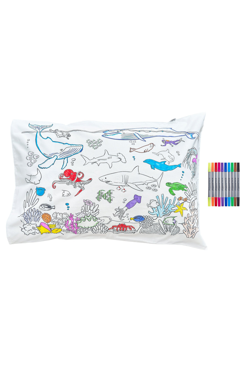 Color Your Own Pillowcase Under the Sea, Main, color, White With Black Outlines