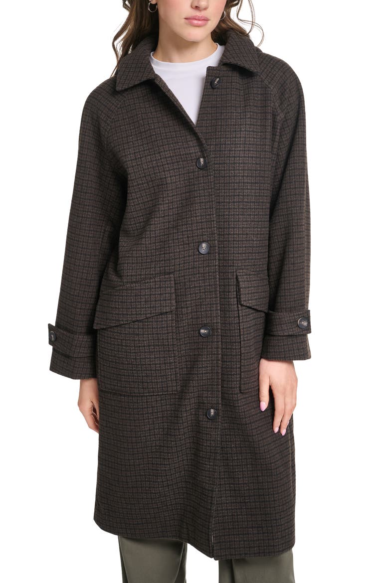 Wool Blend Mac Coat with Detachable Hood, Alternate, color, BROWN CHECK
