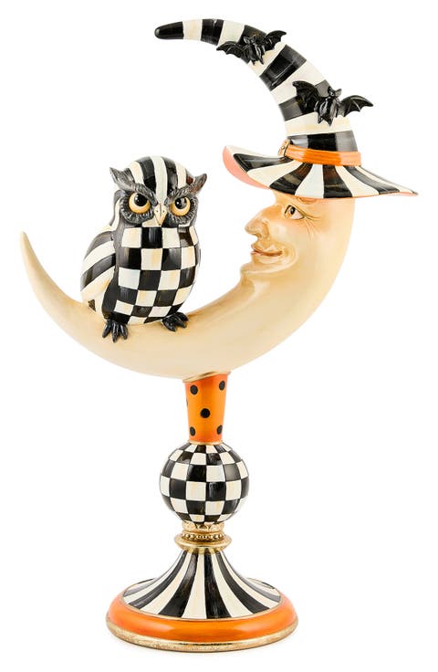 Courtly Owl On Moon Figurine