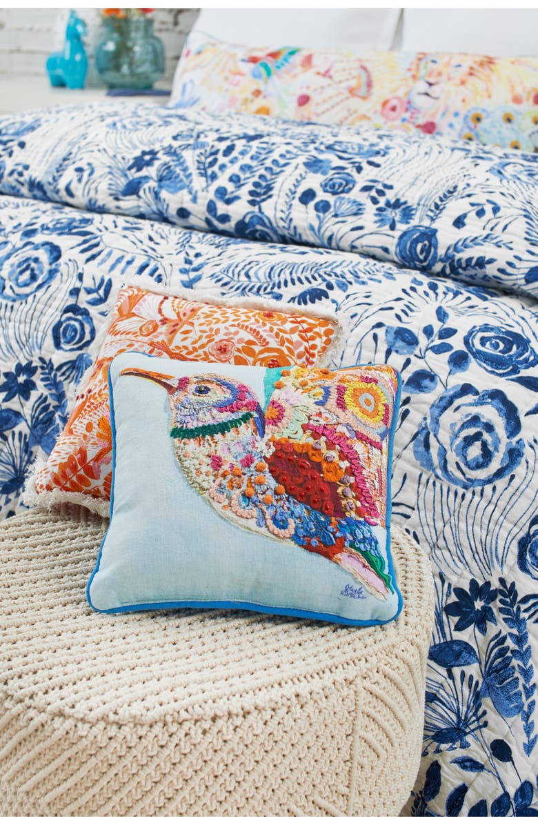 carol & frank Hummingbird Bird Orange Floral Cotton Decor Small/Petite Accent Pillow, 10" x 10", Alternate, color, Orange