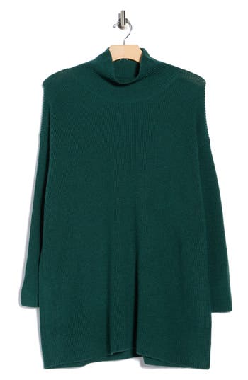 Eileen Fisher Turtleneck Organic Cotton Tunic Sweater In Green
