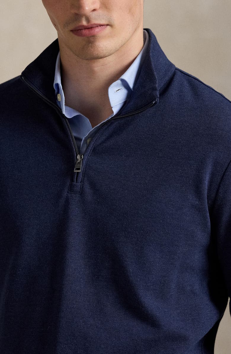 Polo Ralph Lauren Textured Double Knit Quarter Zip Pullover, Alternate, color, Spring Navy Heather/ Blackboot