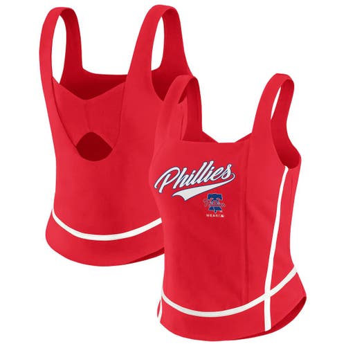 Wear By Erin Andrews Red Philadelphia Phillies Square Neck Tank Top In Red