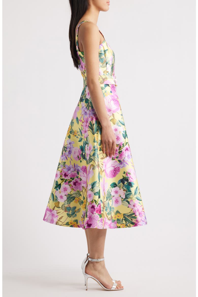 Floral Belted Fit & Flare Midi Dress, Alternate, color, YELLOW MULTI