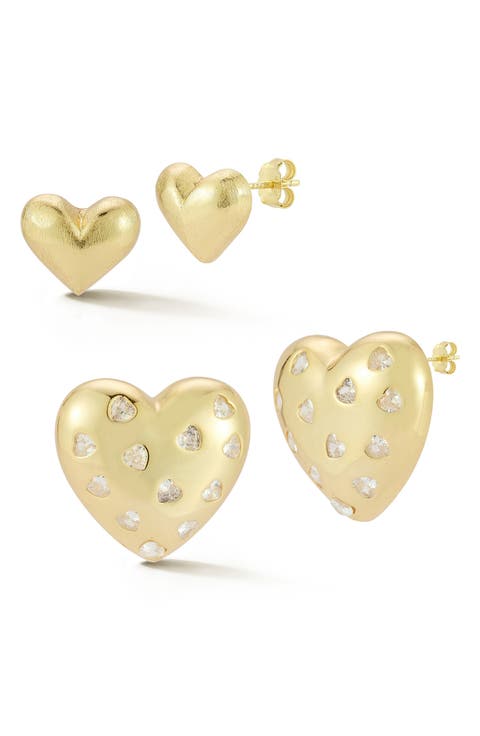 Set of 2 Cubic Zirconia Heart Stud Earrings
