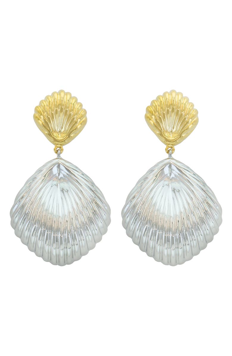 Panacea Shell & Freshwater Pearl Drop Earrings, Main, color, Two Tone