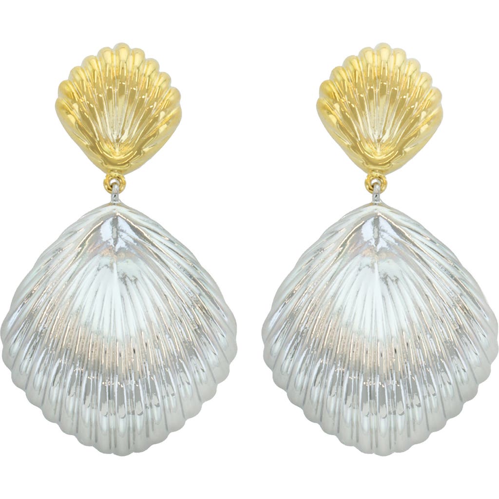 Panacea Shell & Freshwater Pearl Drop Earrings In Two Tone