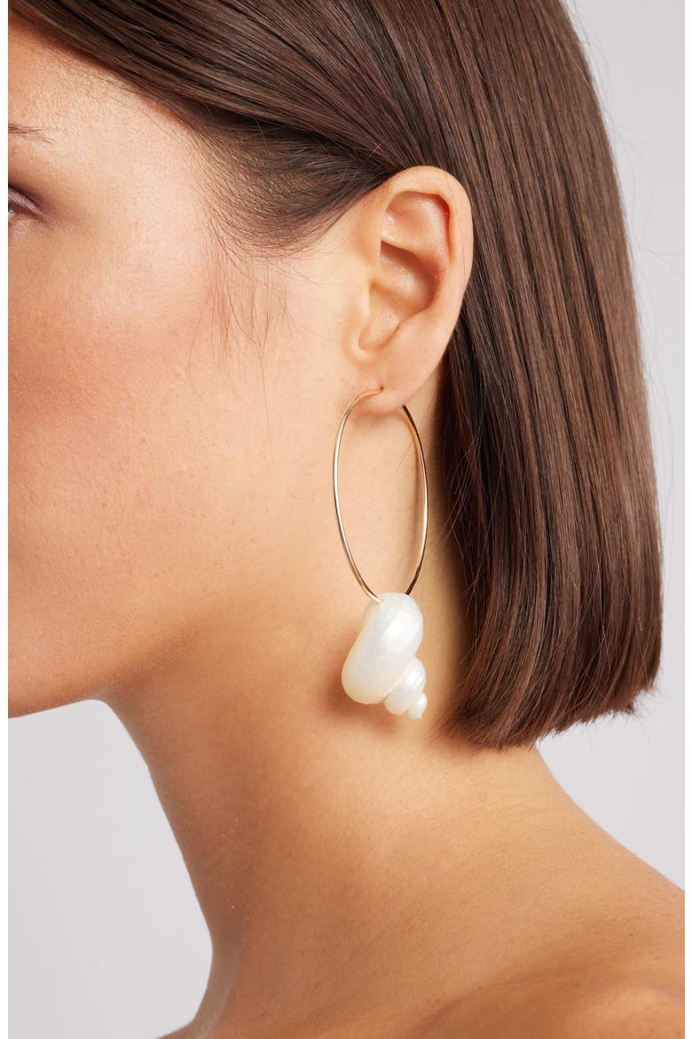 Seashell Charm Hoop Earrings, Alternate, color, GOLD