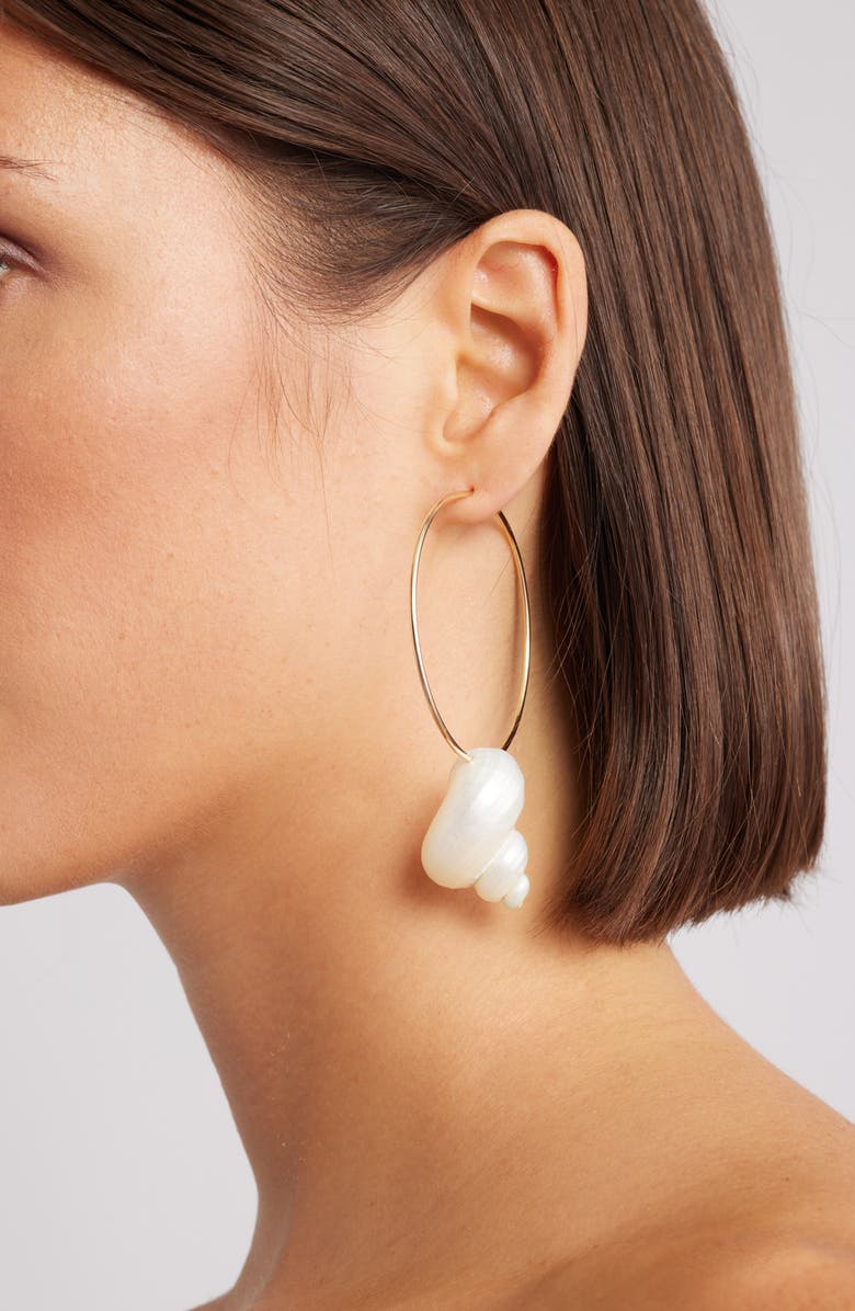 Child of Wild Seashell Charm Hoop Earrings, Alternate, color, Gold