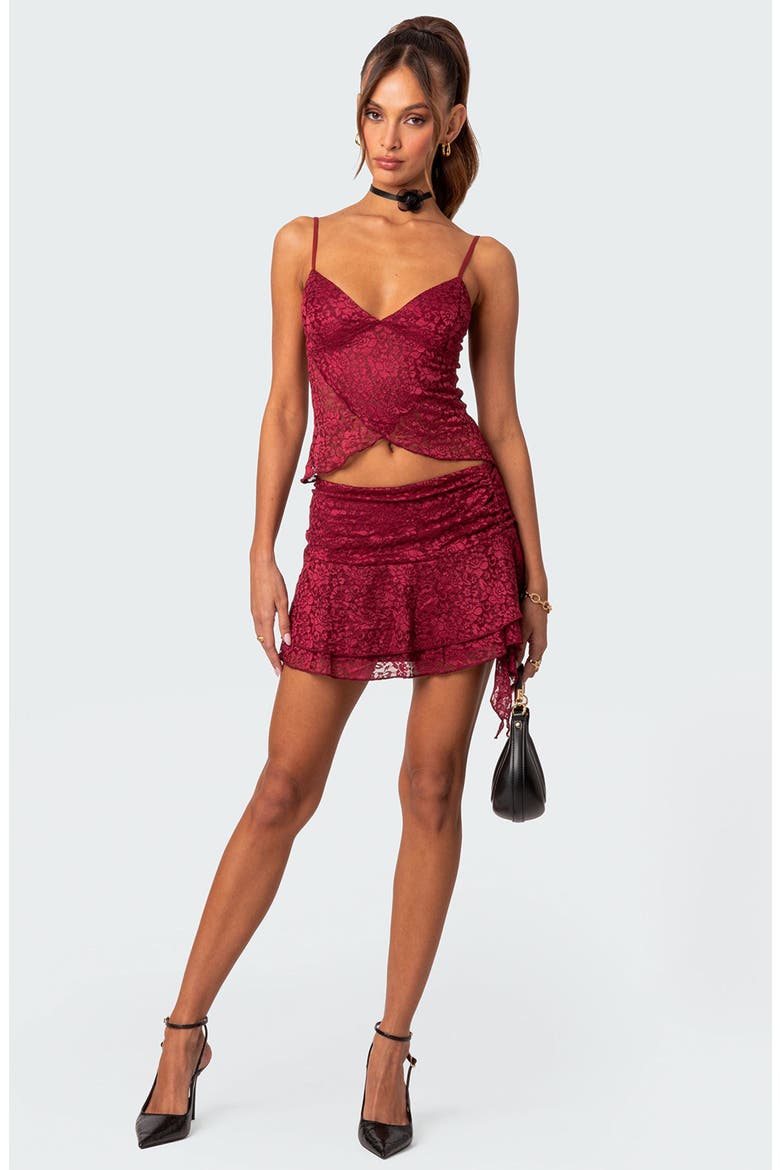 Ruby Sheer Lace Crop Camisole, Alternate, color, BURGUNDY