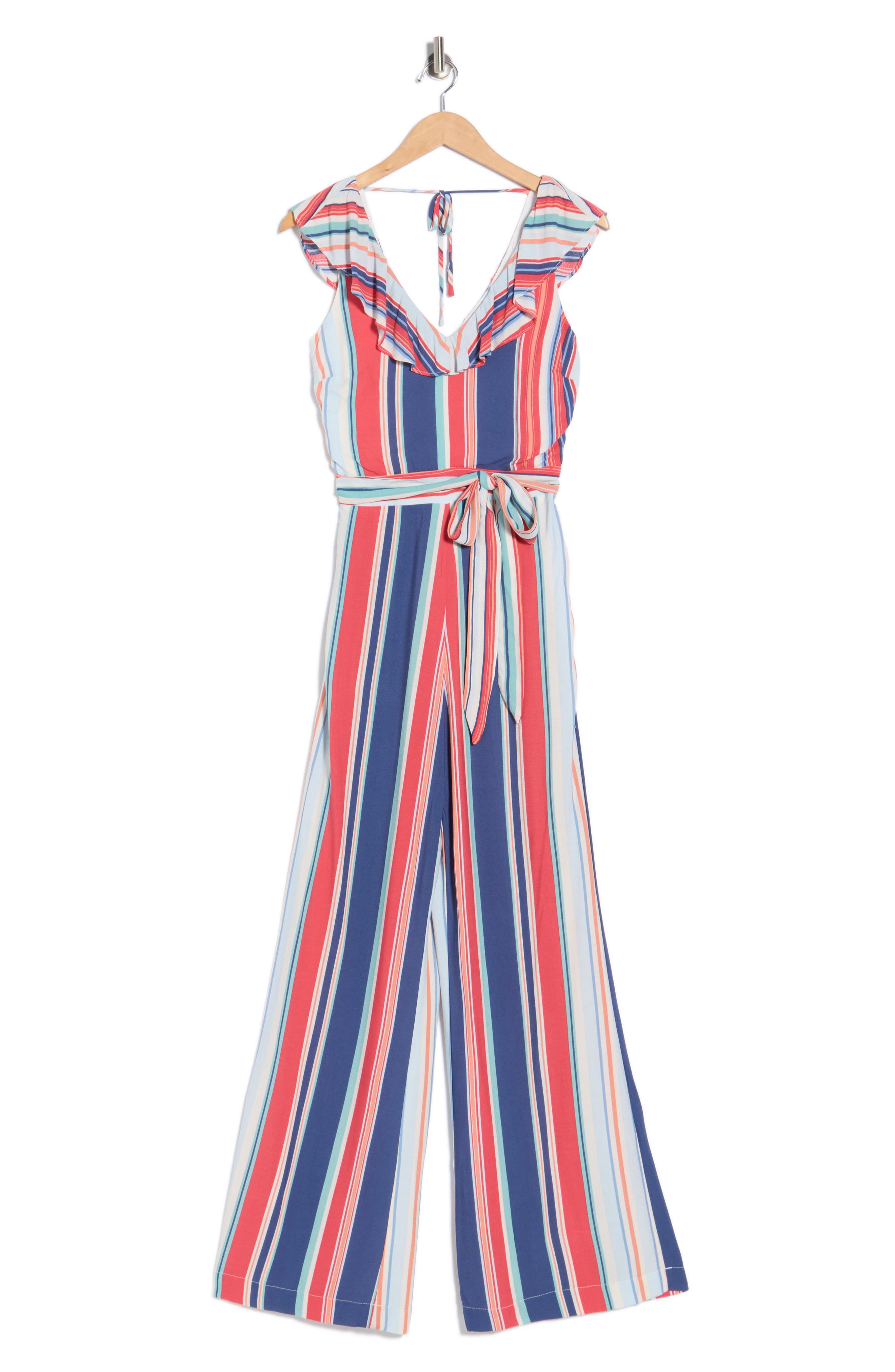 matty m. Stripe Ruffle Sleeveless Jumpsuit