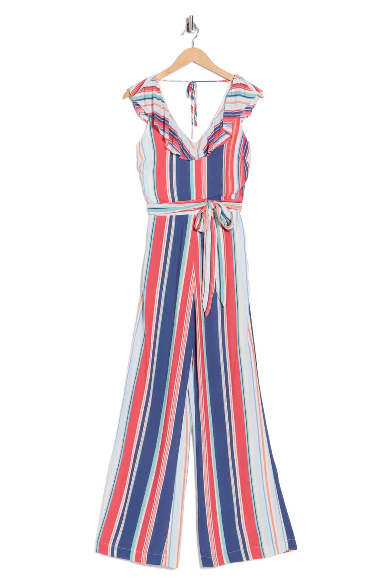 Stripe Ruffle Sleeveless Jumpsuit, Alternate, color, CHAMBRAY