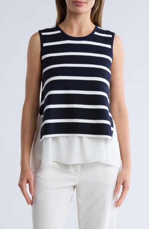 Stripe Sleeveless Twofer Sweater Vest