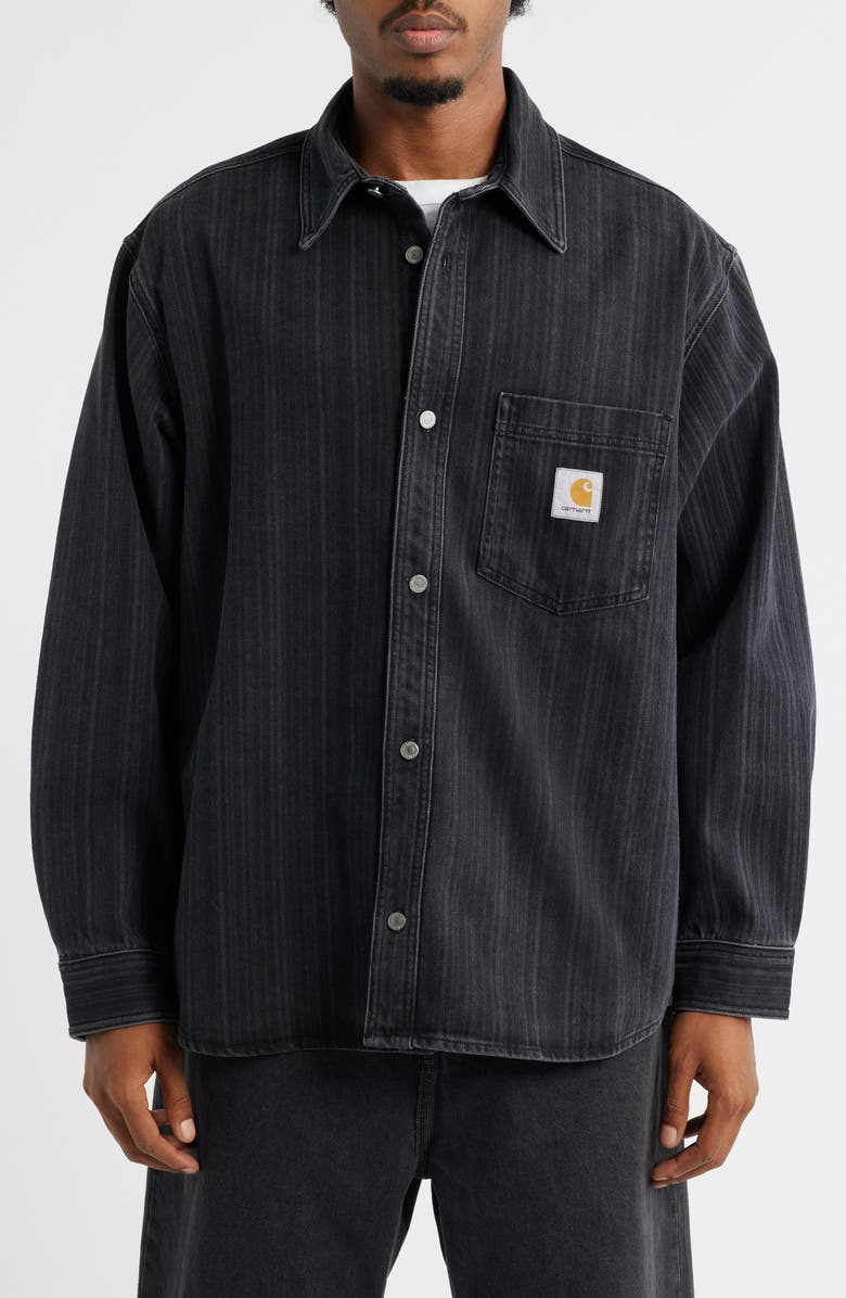 Carhartt Work In Progress Rylan Stripe Cotton Denim Button-Up Shirt Jacket, Alternate, color, Rylan Stripe Black