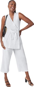 Jessica London Sleeveless Faux Wrap Tie Waist Tunic